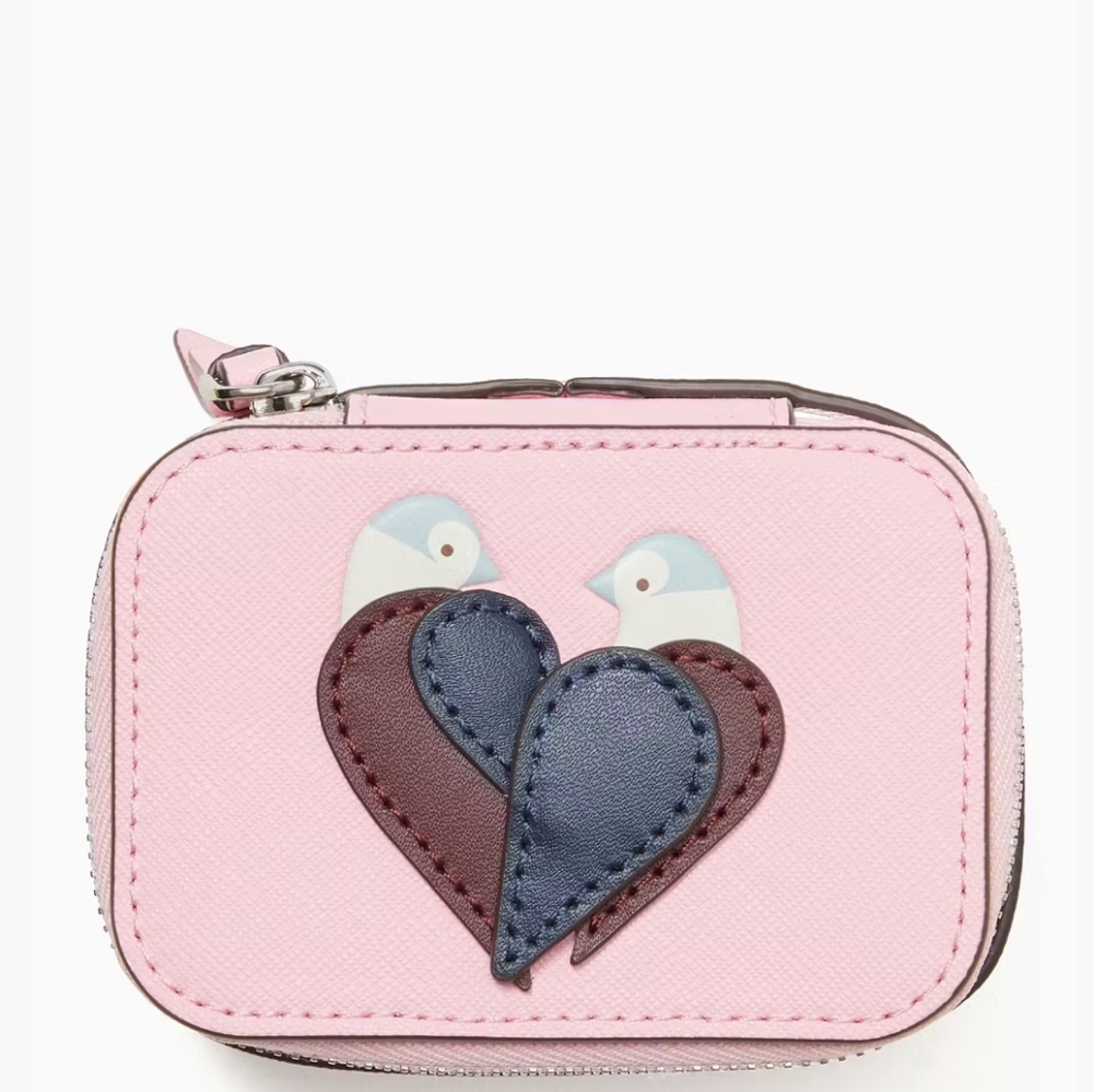 🐦EUC Kate Spade Love Birds Leather Embossed Mini Travel Jewelry Case, Rare 💓